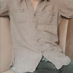Light Brown Linen Men’s Shirt /Fits Small & Medium